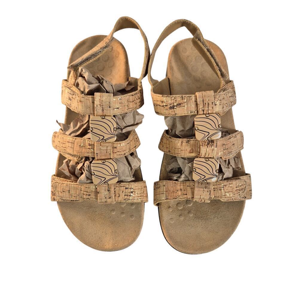 Vionic Amber Cork Sandals 3 straps Tan Open all the way Sz 7 barely Used